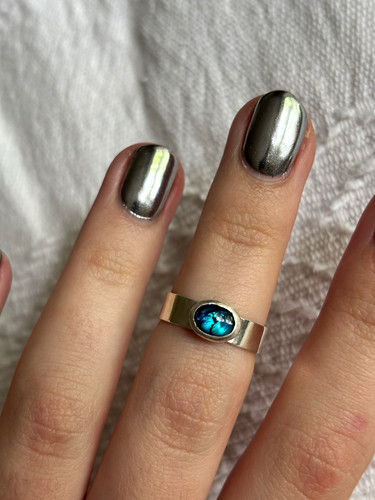 Handmade blue paua shell ring